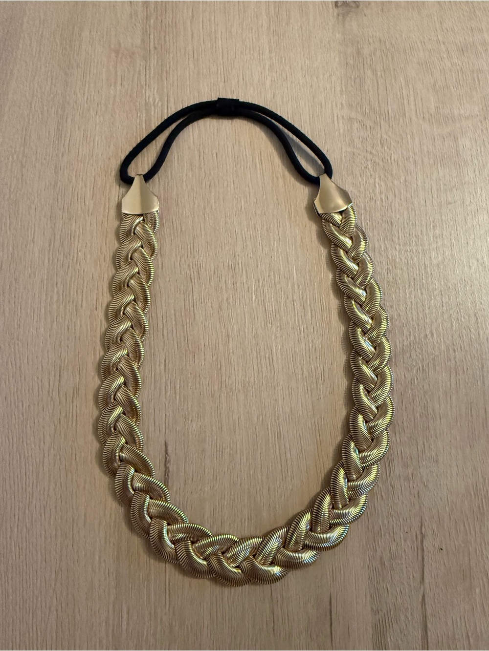 J. Crew Gold Braided Chain Headband with Black Elastic